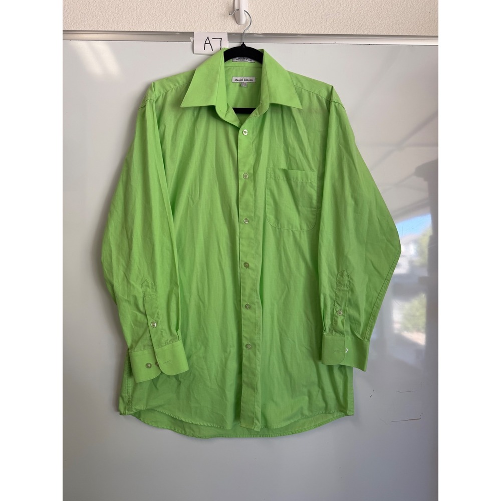 Daniel Ellissa Mens Lime Green Button Down Dress Shirt 15.5 32-33 Long Sleeve